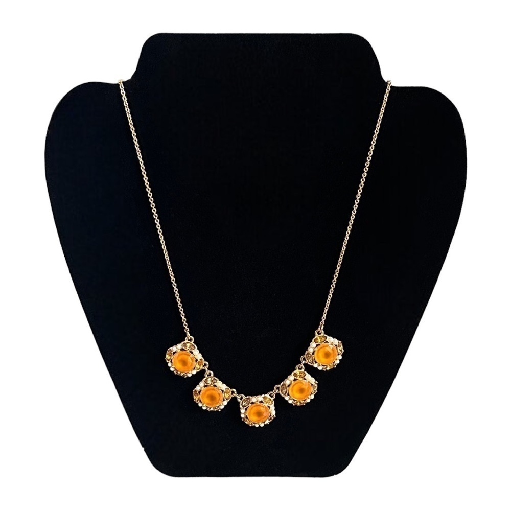 Kate Spade Belle Fleur Orange Pearl Gold Statement Necklace 18” EUC